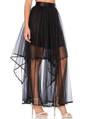 NWT Free People 'Keep Me' Tutu Skirt in Black Sheer Tulle Tiered Maxi 4